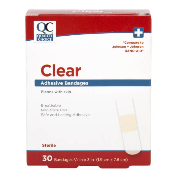 Adhesive Bandages Clear 3/4" X 3", 30 ct, QC90827