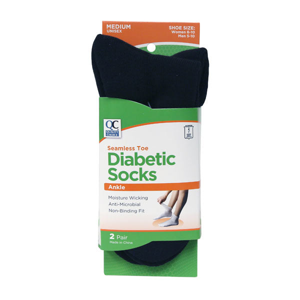 Diabetic Black Ankle Socks, Medium, 2 pr, QC99098