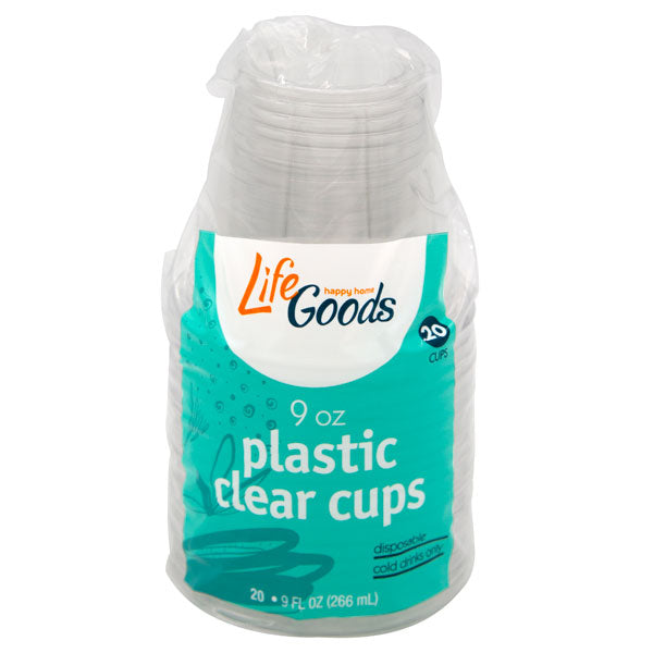 LifeGoods Clear Plastic Cups 9 oz, 20 ct, QC60011