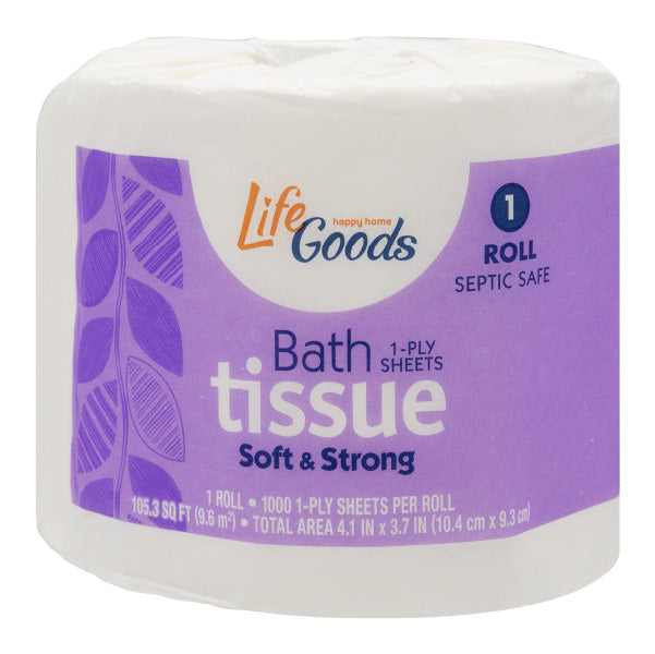 LifeGoods Bath Tissue Paper 1 Ply Single Roll, 1000 Sheets, 1 ct, QC60032