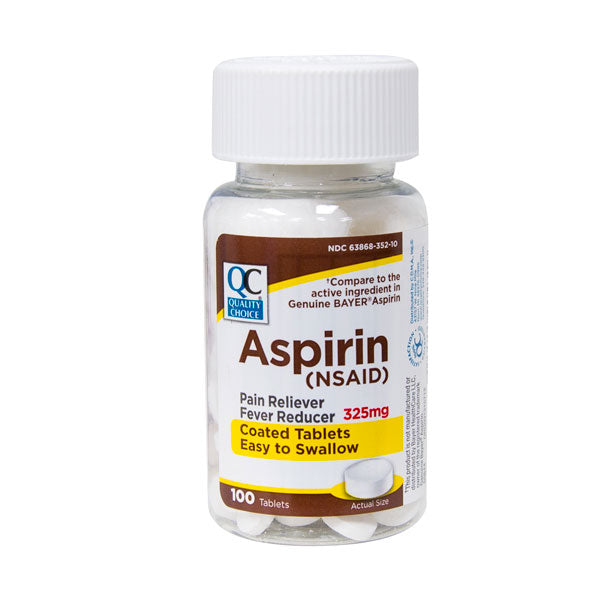 Aspirin 325 mg Coated Tablets, 100 ct, QC90431