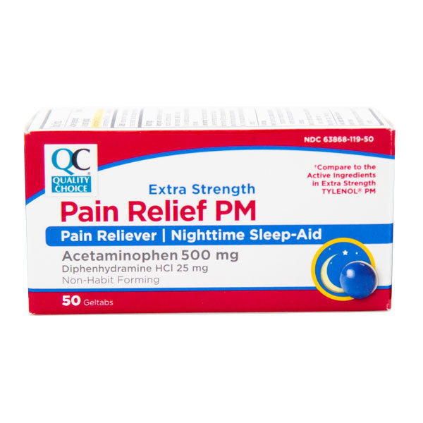 Acetaminophen PM Extra-Strength 500 mg Geltabs, 50 ct, QC95105