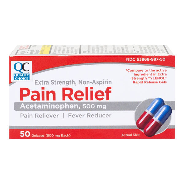 Acetaminophen Extra-Strength 500 mg Rapid Release Gelcaps, 50 ct, QC95609