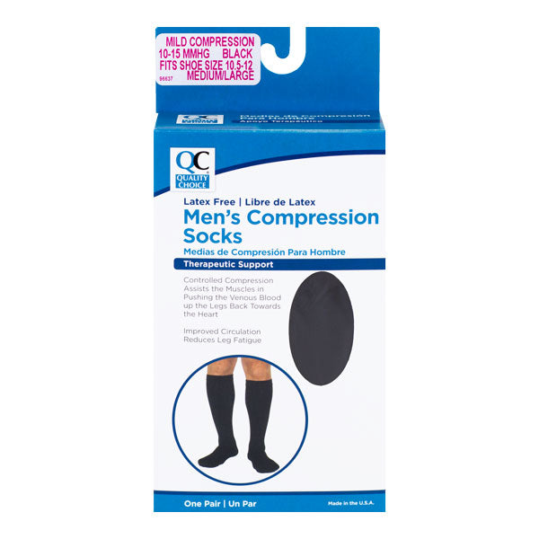 Socks Knee High Men's 8-15mmHg Black Medium, 1 pr, QC96637