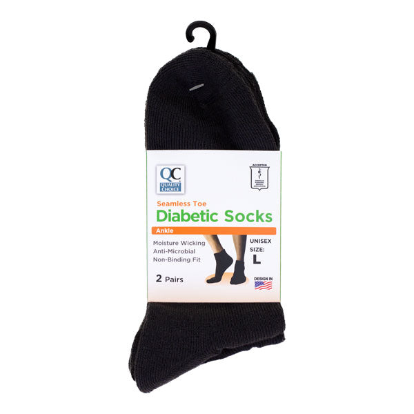 Diabetic Black Ankle Socks, Large, 2 pr, QC99097