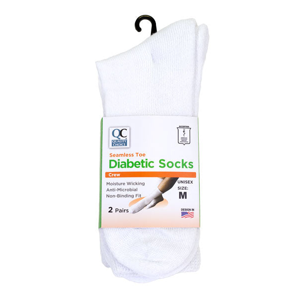 Diabetic White Crew Socks, Medium, 2 pr, QC99100