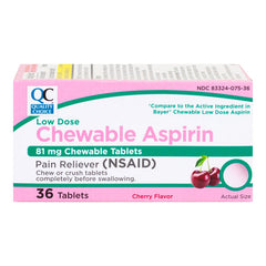 Aspirin 81 mg Low-Dose Chewable Tablets, Cherry Flavor, 36 ct, QC99333