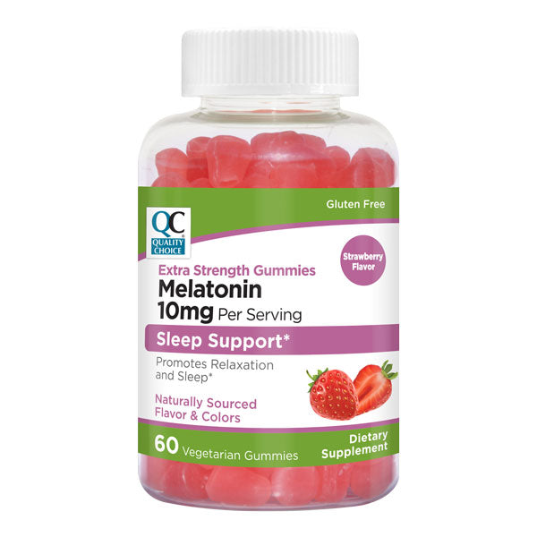 Melatonin 10 mg Extra Strength Gummies, Strawberry Flavor, 60 ct, QC99913