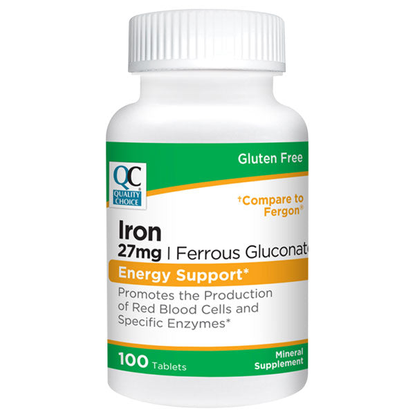 Iron 27 mg Ferrous Gluconate Tablets, 100 ct, QC99339