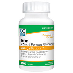 Iron 27 mg Ferrous Gluconate Tablets, 100 ct, QC99339