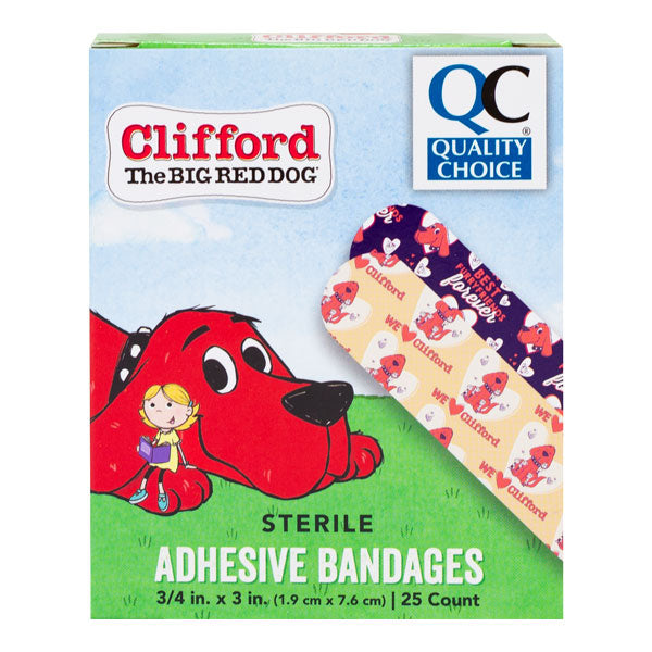 Adhesive Bandages Kid's Clifford 3/4" X 3", 25 ct, QC96833