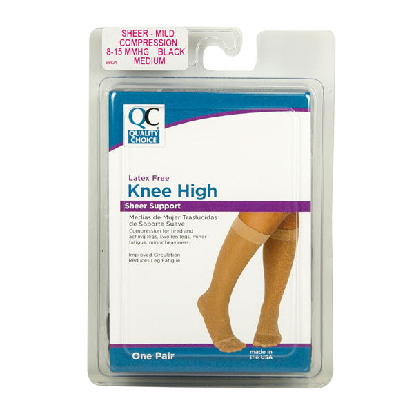 Stocking Knee High 8-15mmHg Black Medium, 1 pr, QC96624