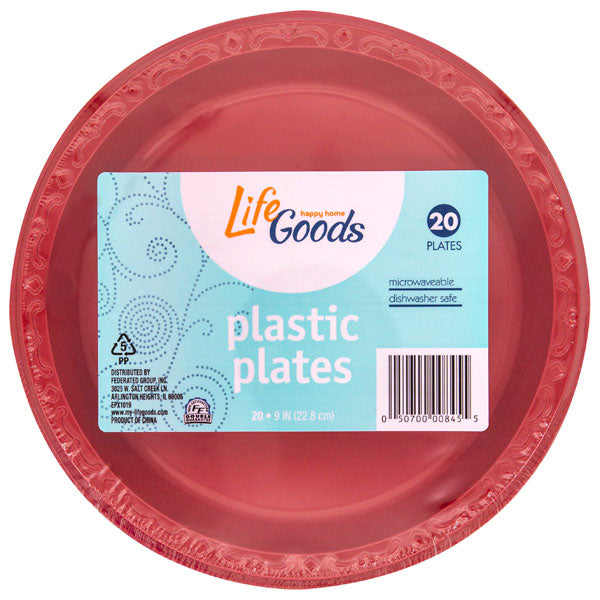 LifeGoods Plastic Red Plates 9", 20 ct, QC60017