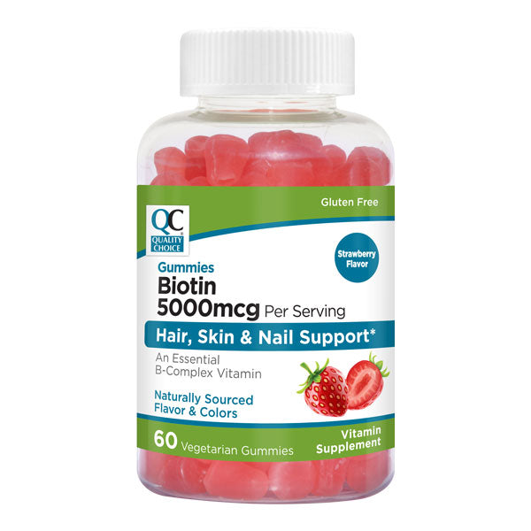 Biotin 5000 mcg Gummies, Strawberry Flavor, 60 ct, QC99906