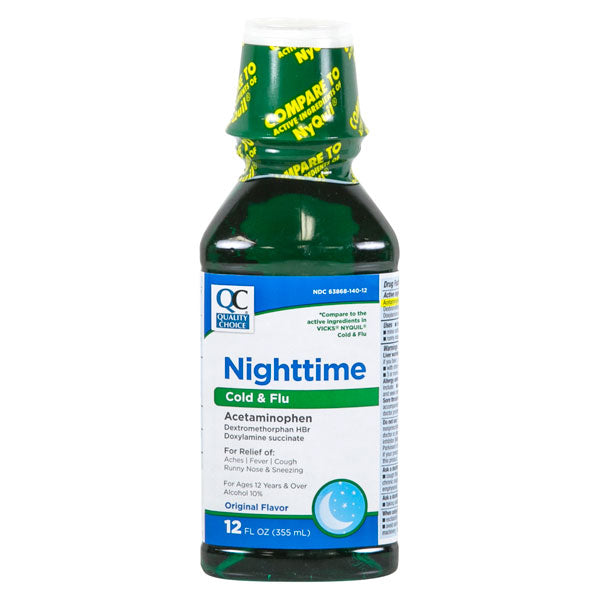 Nighttime Cold & Flu Liquid, Original Flavor, 12 oz, QC95332