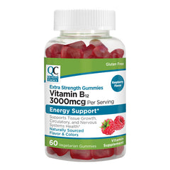 Vitamin B12 3000 mcg Extra Strength Gummies, Raspberry Flavor, 60 ct, QC99905