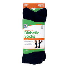 Diabetic Black Crew Socks, Large, 2 pr, QC99103