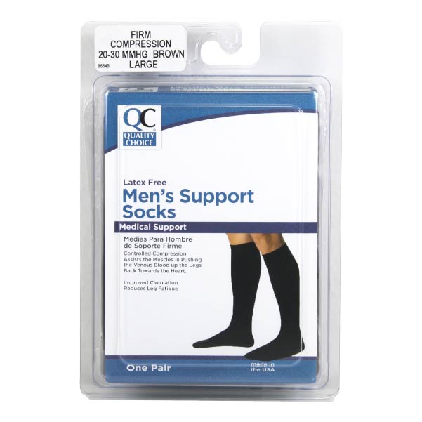 Socks Knee High Men's 20-30mmHg Brown Large, 1 pr, QC96649