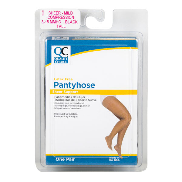 Panty Hose 8-15mmHg Black Tall Large, 1 pr, QC96630