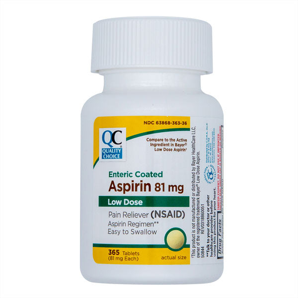 Aspirin 81 mg Enteric Coated Low-Dose Tablets, 365 ct, QC95400