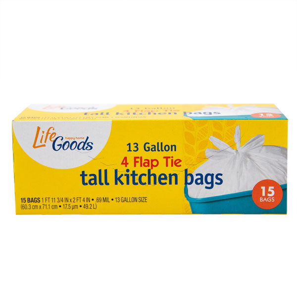 LifeGoods Kitchen Bags Flap Tie 13 Gallon, 15 ct, QC60050