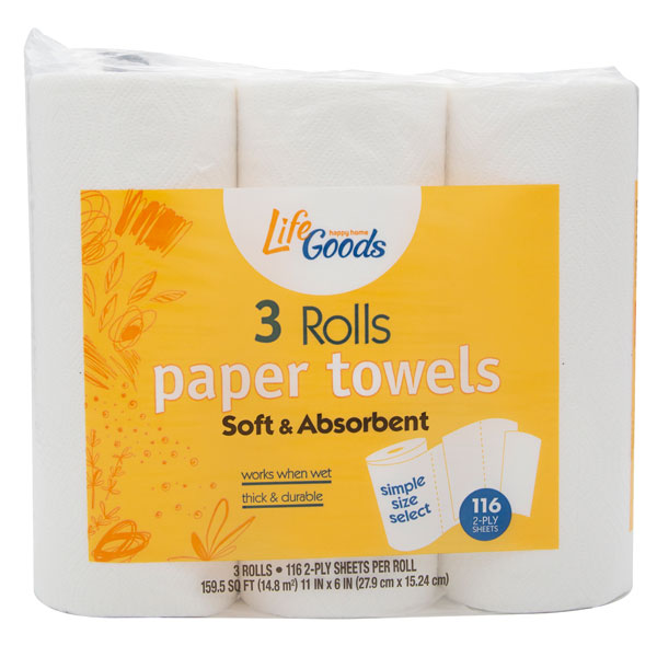 LifeGoods Paper Towel S-A-S, 116 Sheets per Roll, 3 ct, QC60024