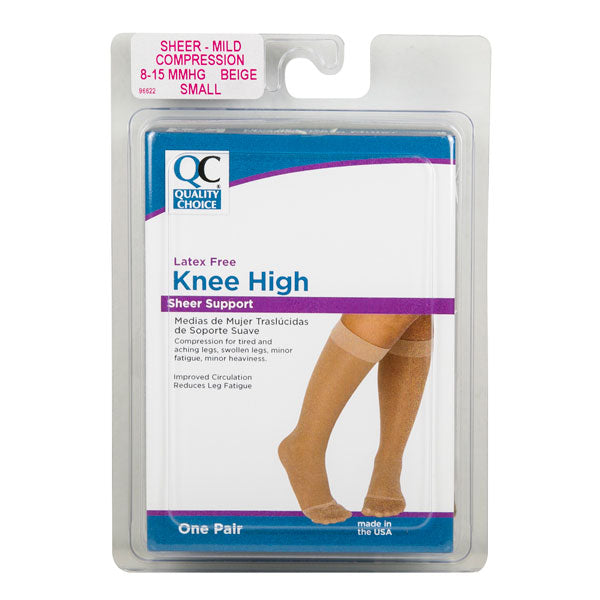 Stocking Knee High 8-15mmHg Beige Small, 1 pr, QC96622