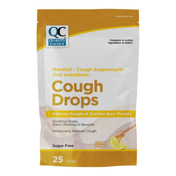 Cough Drops Sugar-Free, Honey Lemon Flavor, 25 ct, QC99337