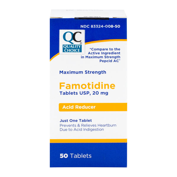 Famotidine Max-Strength 20 mg Acid Reducer Tablets, 50 ct, QC96837