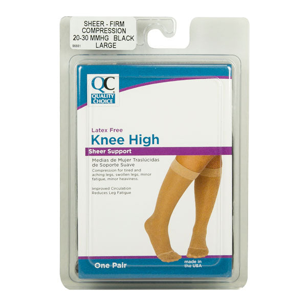 Stocking Knee High 20-30mmHg Black Large, 1 pr, QC96661