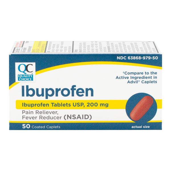 Ibuprofen 200 mg Brown Caplets, 50 ct, QC90894