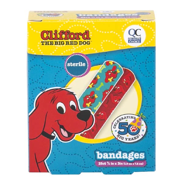 Adhesive Bandages Kid's Clifford 3/4" X 3", 25 ct, QC96833