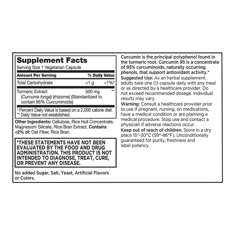 Curcumin 95 Extract 500 mg Vegetarian Capsules, 60 ct, QC99742