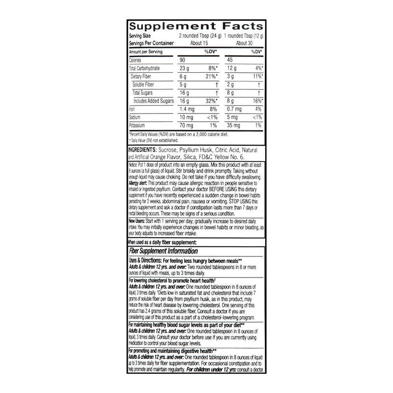 Natural Fiber Powder Smooth, Orange Flavor, 30 Doses, 13 oz, QC94676