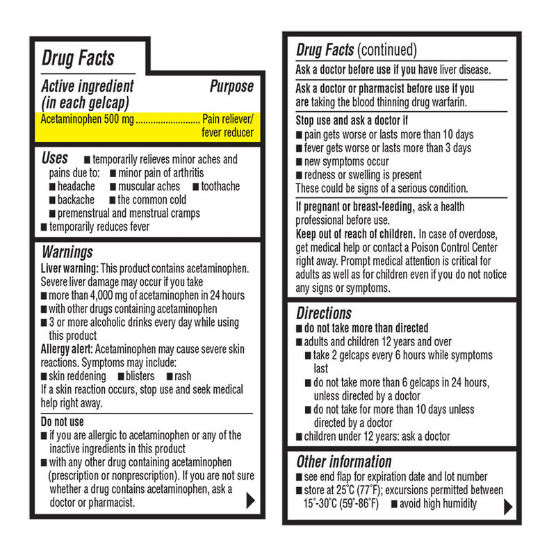 Acetaminophen Extra-Strength 500 mg Rapid Release Gelcaps, 50 ct, QC95609