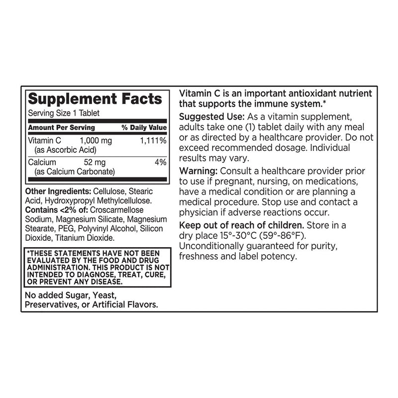 Vitamin C 1000 mg Tablets, 100 ct, QC98030