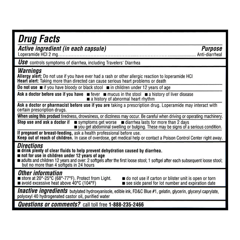 Loperamide 2 mg Anti-Diarrheal Softgels, 12 ct, QC99718
