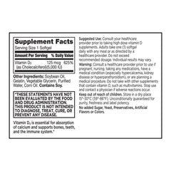 Vitamin D3 5000 IU/ 125 mcg Max Strength Fast Release Liquid Softgels, 60 ct, QC99907