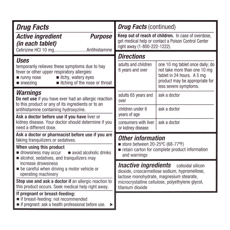 Cetirizine HCl 10 mg Tablets, 90 ct, QC99685
