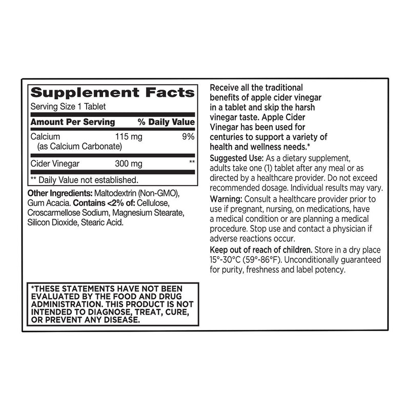 Apple Cider Vinegar 300 mg Tablets, 300 ct, QC99872