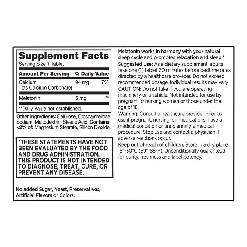 Melatonin 5 mg Tablets, 120 ct, QC95982