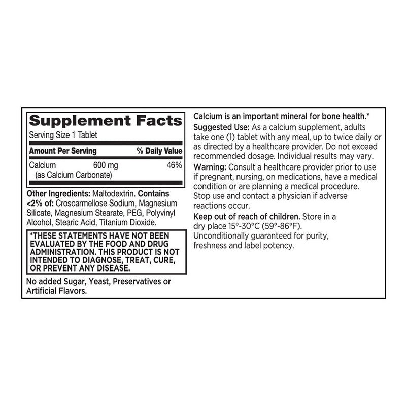 Calcium 600 mg Tablets, 60 ct, QC98043