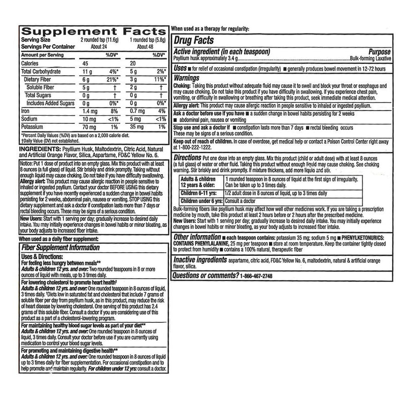 Natural Vegetable Powder Sugar-Free, Orange Flavor, 48 Doses, 10 oz, QC94677