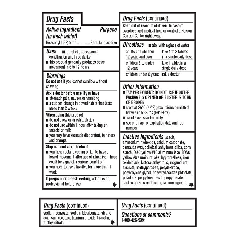 Laxative Bisacodyl 5 mg Tablets, 25 ct, QC98841