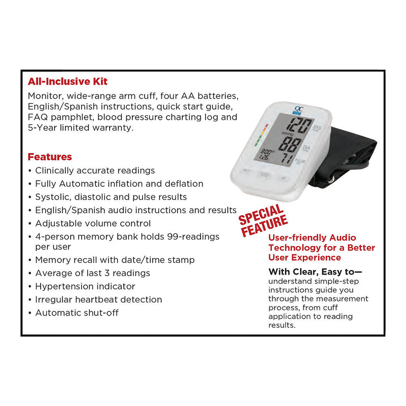 Blood Pressure Monitor Premium Talking w/ Wide Range Cuff