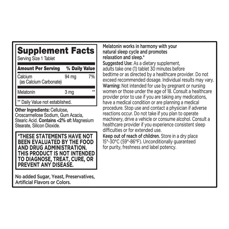 Melatonin 3 mg Tablets, 100 ct, QC99865