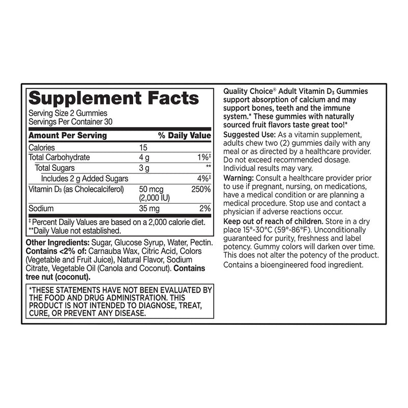 Vitamin D3 2000 IU/50 mcg Adult Gummies, Peach Flavor, 60 ct, QC99147