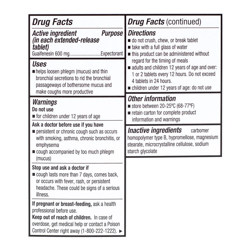 Guaifenesin 600 mg Extended Release Tablets, 20 ct, QC99703