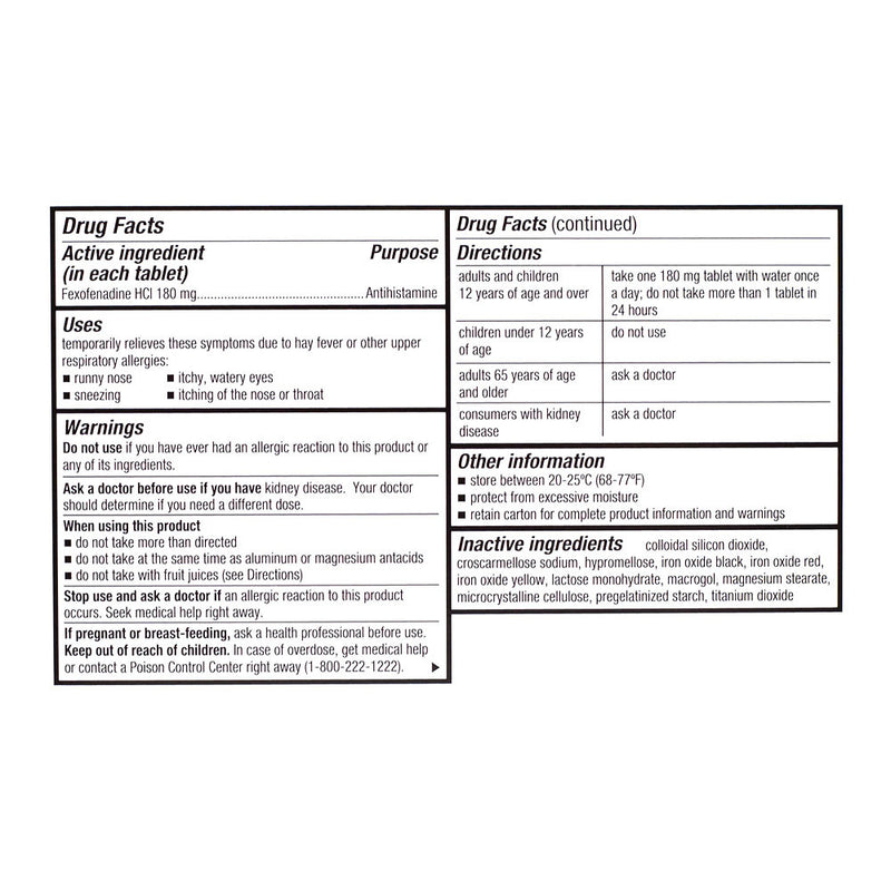 Allergy Relief Fexofenadine HCl 180 mg Tablets, 15 ct, QC99686