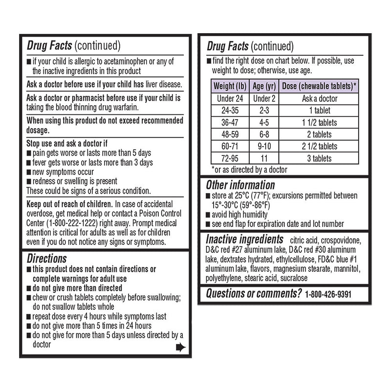 Children's Acetaminophen 160 mg Chewable Tablets, Grape Flavor, 24 ct, QC99602